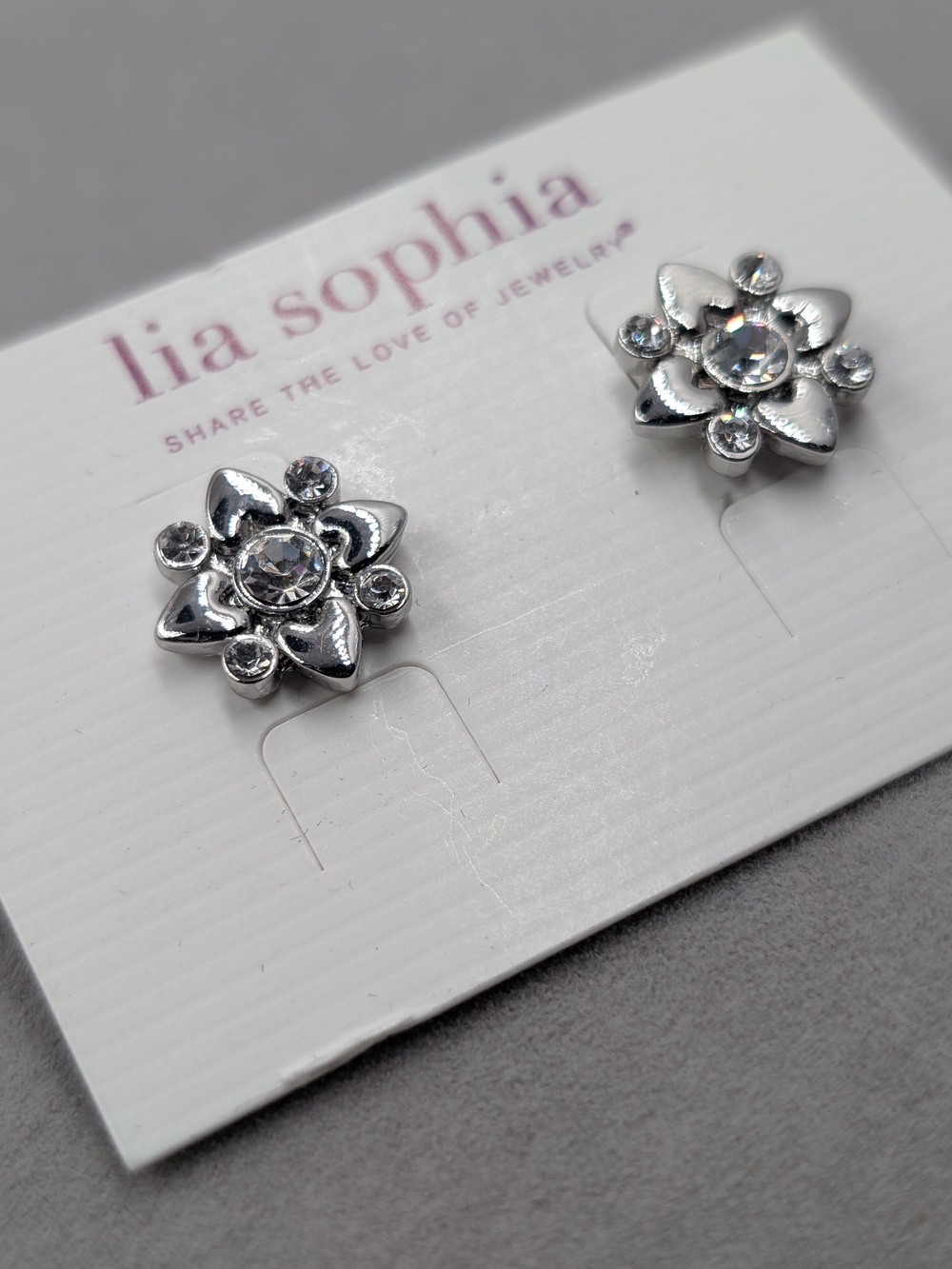 Lia Sophia Silver Crystal Flower Stud Earrings Retired | M328